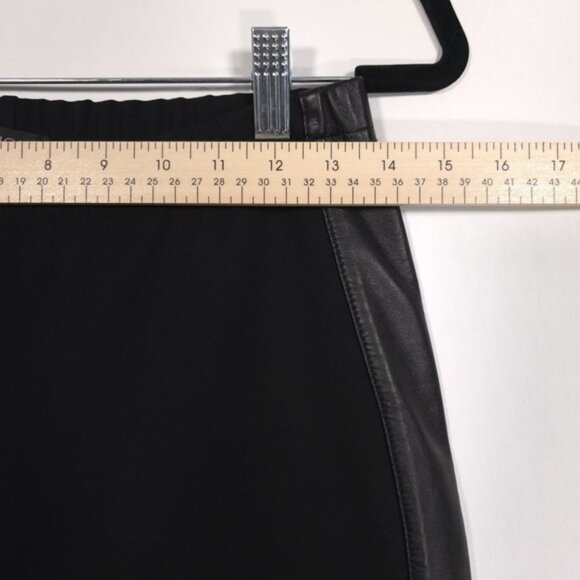 ST. JOHN Leggings Wool Blend Pants Black Side LEATHER Trim Santana Knit MEDIUM - Picture 5 of 9